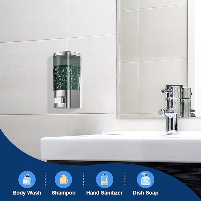 SVAVO Wall Mounted Soap Dispenser - Manual Kitchen Bathroom Soap Dispenser Hand Sanitizer Dispenser with Anti-Leakage Nozzle Container for Liquid/Gel/Shampoo/Shower Gel/Lotion/Cleaner, 17.oz/500ml