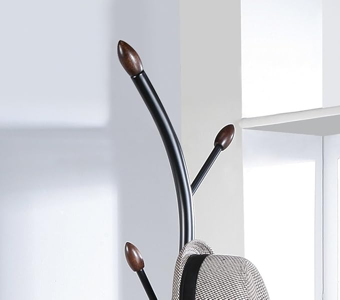 Roundhill Furniture Arles Metal Black and Walnut Standing Coat Rack