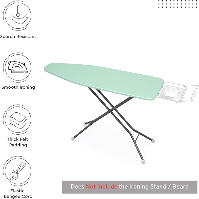 Encasa XO Ironing Board Cover and Pad 49"x18" - 4mm Felt Wide Iron Board Cover with Padding - Heat Resistant, Stain-Safe Dye, Non Slip Elastic Bungee Cord Tightening Iron Table Cover Mint Green