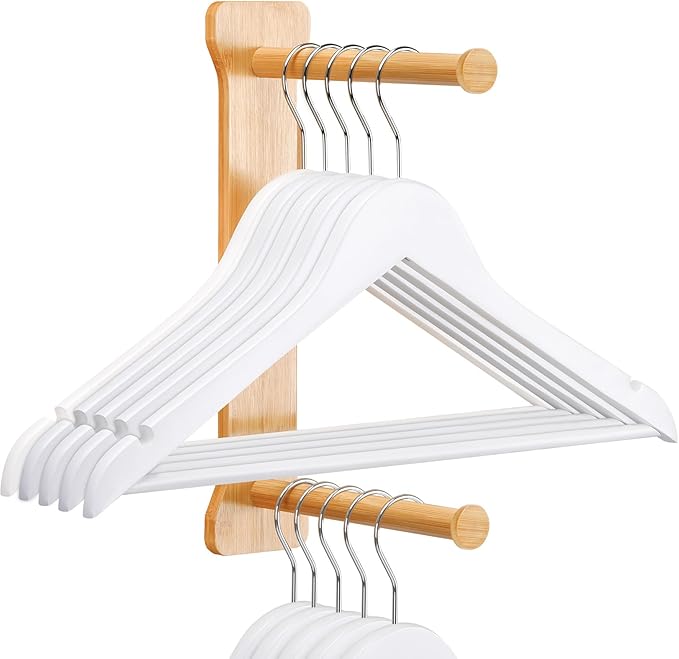 Bamboo Hanger Organizer Stacker，Magnetic Hanger Holder for Laundry Room，(Bamboo)