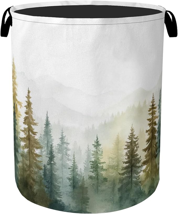 Misty Forest Green Foldable Laundry Hamper - Waterproof Fabric Storage Basket with Handles, Clothes Hampers for Laundry,Bedroom,Dorm