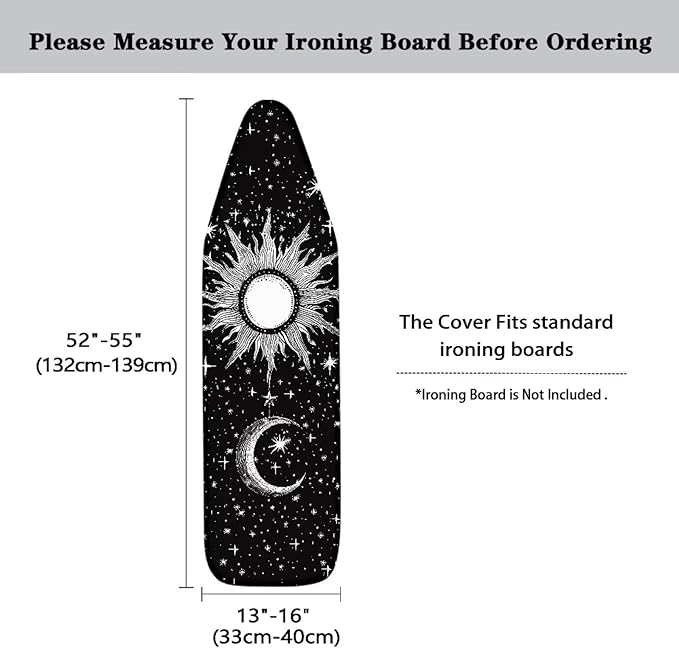 Flashideas Gothic Sun Moon Ironing Board Cover with Hook and Loop Adjustable Fasteners Ironing Board Covers Protective Scorch Resistant Universal Fit Easy Install Clean