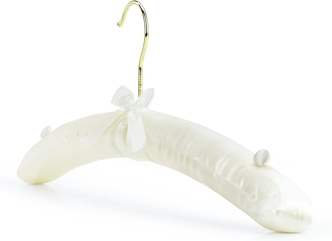 HANGERWORLD Ivory Satin Padded Hangers 17inch with Non-Slip Buttons for Strappy Dresses, Ideal Bridal Bride Hanger for Wedding