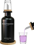 Black Glass Mouthwash Dispenser for Bathroom by Brighter Barns - Mouth Wash Dispensers for Bathroom Sink- Boho Mouthwash Container - Modern Bathroom Decor for Airbnb, Gym, Dental Office, Gift (Black)