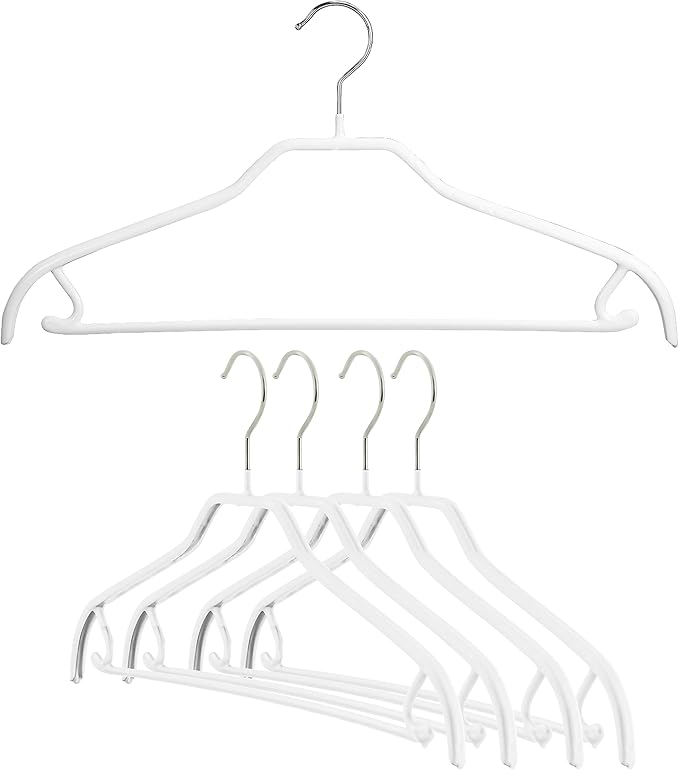 MAWA by Reston Lloyd Silhouette Series Non-Slip Space Saving Clothes Hanger with Bar & Hook for Pants and Skirts, Style 41/FRS, Set of 5, White