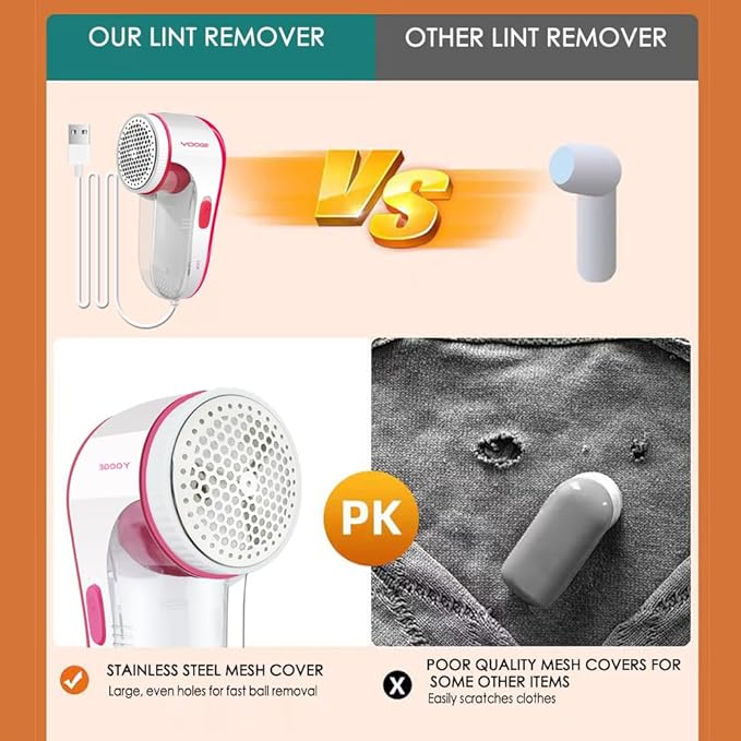 【High Power, High Efficiency】 Nayoge Electric Lint Remover,Fabric Shaver,Fuzz Remover,Remove Pilling of Clothes,Sweaters,Couch,Bed Sheets,Socks and Other Fabric,4 Stainless Steel Blades,USB Powered