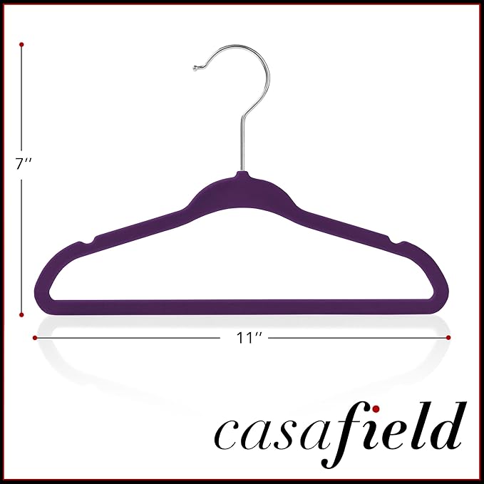 Casafield 100 Velvet Baby Hangers - 11" Size for Infant & Toddler Clothes - Purple