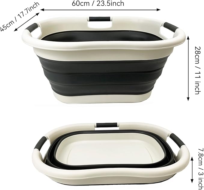 SAMMART 40L (10.5 gallon) Collapsible Plastic Laundry Basket - Foldable Pop Up Storage Container/Organizer - Portable Washing Tub - Space Saving Hamper/Basket (1, Warm Grey/Black)