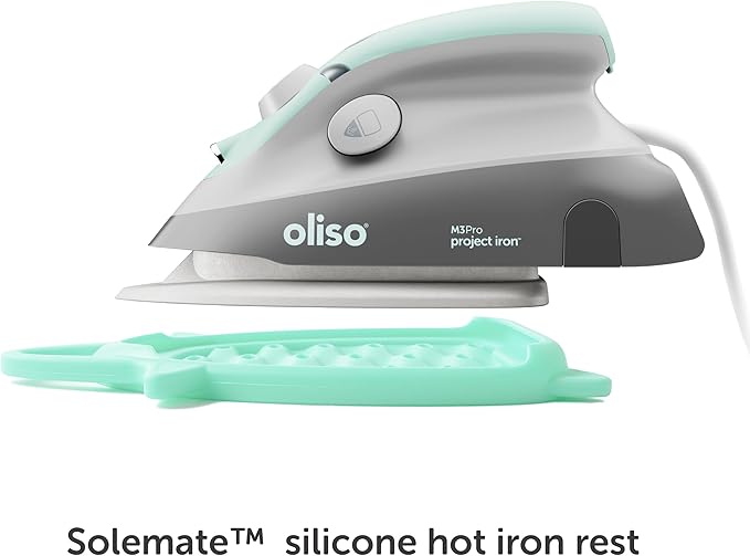 oliso M3Pro Project Steam Iron with Solemate – 1000W Ceramic Soleplate Iron and LED Light for Sewing, Quilting, Crafting, and Travel – Aqua
