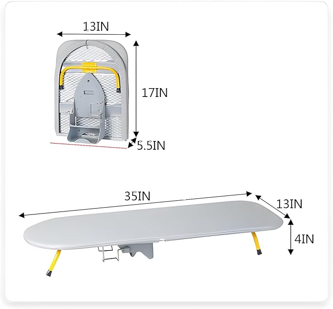 Wall Mount Folding Ironing Board with Iron Holder, Tabletop Mini Ironing Board, Compact Portable Design, Gray
