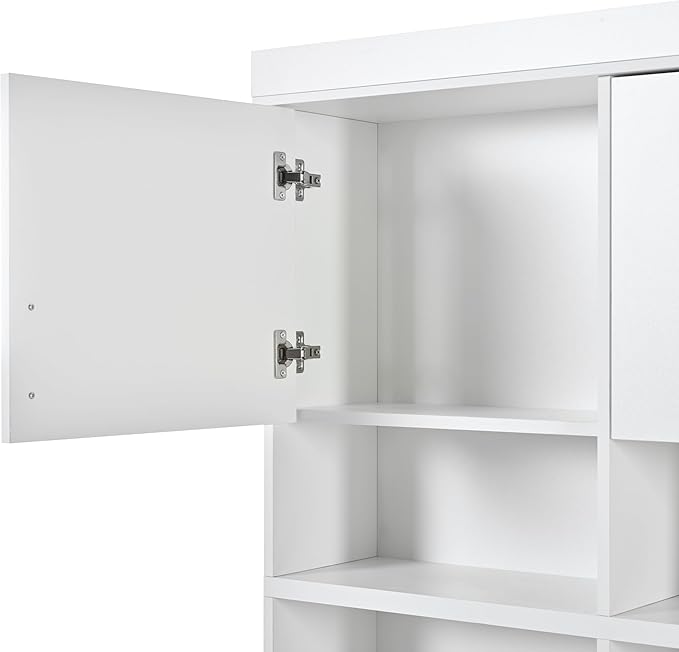 Modern 58'' Wide Hall Tree with Bench and Storage, 5-in-1 Wood Hall Tree with Coat Rack, 6 Drawers, 3 Cabinets and 3-Tier Top Storage for Hallway, Entryway, Living Room, Mudroom (White-10.15)