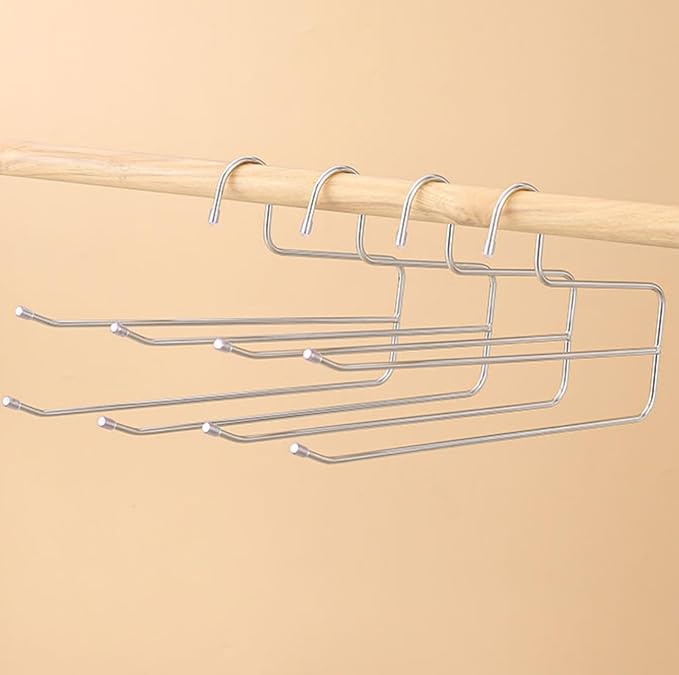 Pants Hangers Space Saving 6 Pack 2 Layers Trouser Hanger Multifunctional 5.0 mm Stainless Steel Jeans Rack for Wardrobe Heavy Trousers Scarf Jeans Silver