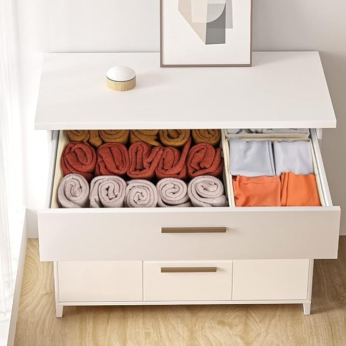 Criusia Drawer Organizer Clothes, 24 Pack Dresser Organizer Bins for Nursery Bedroom, Closet Organization and Storage Dividers for Clothing, Baby Clothes, Underwears, Socks (Beige)