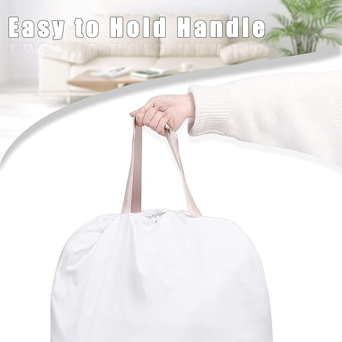 Sanlykate Large Canvas Cotton Laundry Bag with Drawstring & Handles, Heavy Duty Durable Dirty Clothes Organizer, Tear Resistant Hamper Liner Storage Bag, Travel Sack, 25.5 x 34inch - White