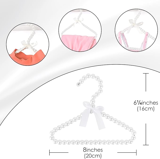 5 Pack Pearl Hanger Kids, Small Pearl Beads Bow Clothes Hangers, Elegant Standard Hangers for Children Pet Dog (White)