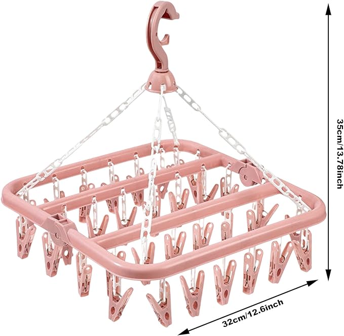 BILIKEYU Folding Hanging Hanger 32 Clips Multi Functional Windproof Socks Clip Clothes Hanger Household PStuff Organizer (C, One Size)