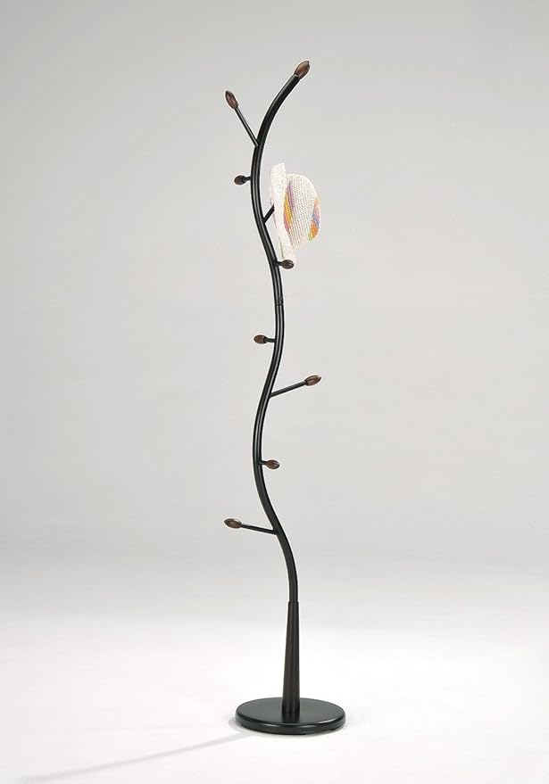 Legacy Decor Metal and Wood Hall Tree Coat Hat Rack Black with Walnut Color Accents