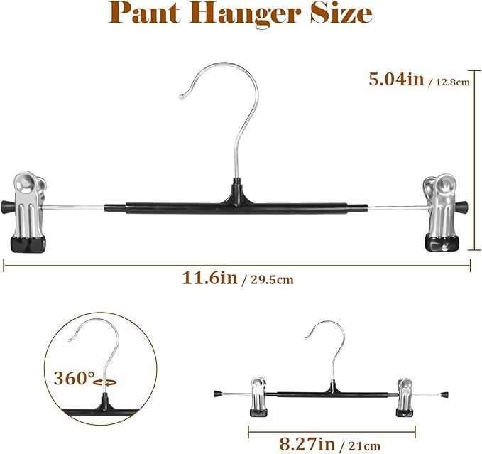 Pants Hangers with Clips,50 Pack Clothes Hanger,Space Saving Jean Hanger,360° Swivel Hook Non-Slip for Skirt,Socks,Jeans