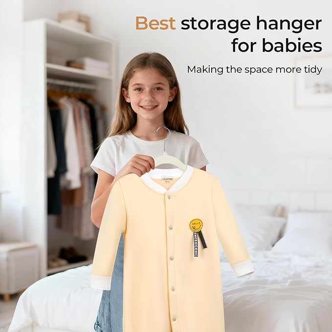 GoodtoU Kids Velvet Hangers, 50 Pack, 11.8 in Non-Slip Baby & Toddler Clothes Hangers, Baby Felt Hangers with Notches & 360° Swivel Hooks for Space-Saving, Beige
