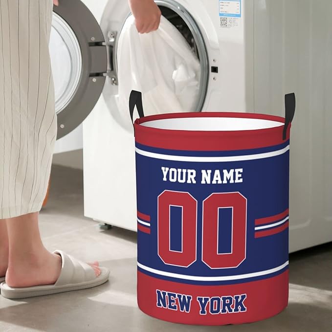 Custom New York Laundry Hamper Personalized Laundry Basket Customized Name And Number Collapsible Storage Basket for Bedroom Bathroom Living Room Gifts