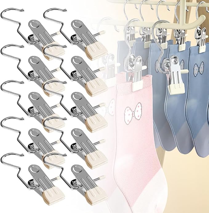 2024 New Space-Saving Clothes and Hat Storage Hook, Boot Hangers for Closet, Heavy Duty Laundry Hanging Hooks with Clips, Portable Single Hangers S-Shaped Stainless Steel Clothespin (White, 50 PCS)