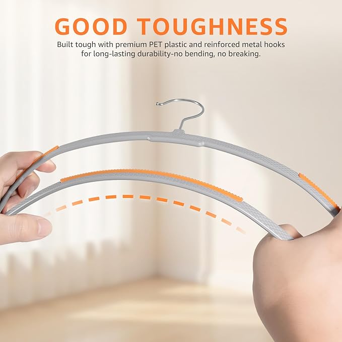 Yolife Plastic Clothes Hangers 50 Pack with Non-Slip Pads, 17.5" L × 8.3" H Heavy Duty Hanger with 360° Swivel Metal Hook, Slim Space Saving Hangers for Closet Organizer, Gray & Orange