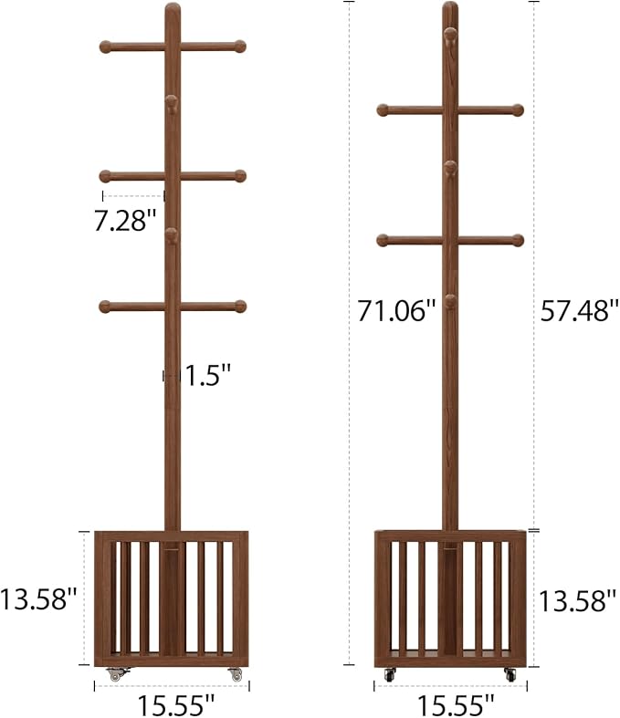 Solid Wood Coat Rack,standing coat rack with 10 Hook,Coat Rack for Freestanding,Bedroom,Living Room,Office,Hang Jackets,Bags,Clothes,Headphones(Walnuts)