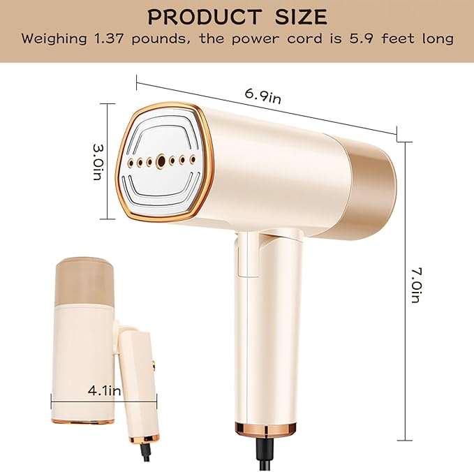 Portable Handheld Steamer, 25S Rapid Preheating 1500W Powerful Clothing Wrinkle Remover, A Small Foldable Steam Iron Suitable for Garments, Fabrics & Curtains (Beige)