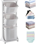 3 Tier Rolling Laundry Hamper Sorter with Wheels, Portable Rolling Cart Clothes Storage Baskets Freestanding Clothes Hamper Basket Organizer for Bathrooms Laundry Rooms