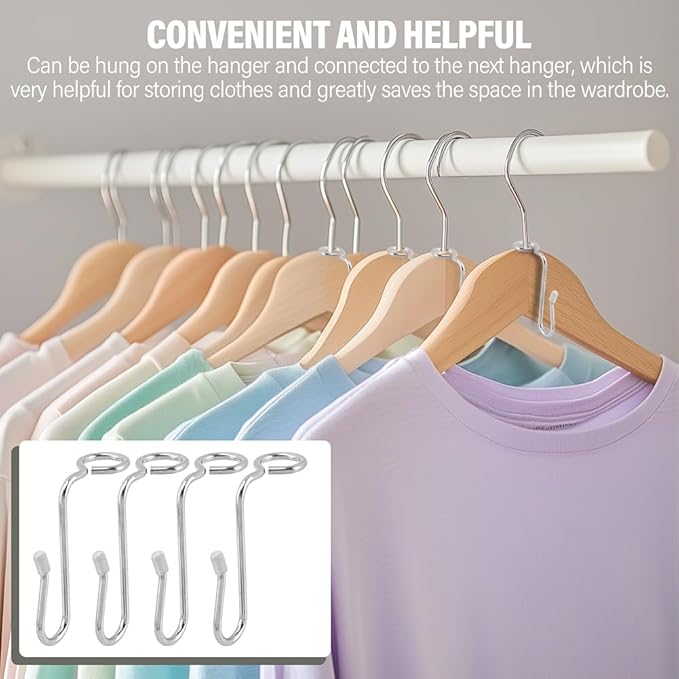 50 Pcs Stainless Steel + Silicone Hanger Connector Hooks, Space Saving Clothes Hanger Extender Hooks