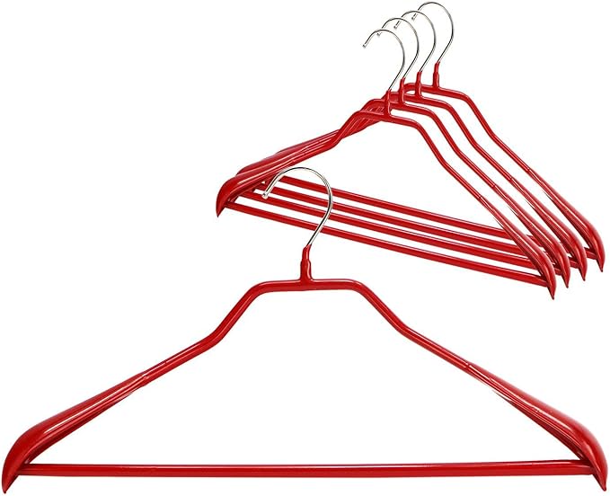 Mawa by Reston Lloyd BodyForm Series Style 42/LS, Non-Slip Steel Clothing Hanger for Suits, Dresses, & Shirts, 1½ inch Wide Shoulder Support and Pant Bar, Set of 60, Red