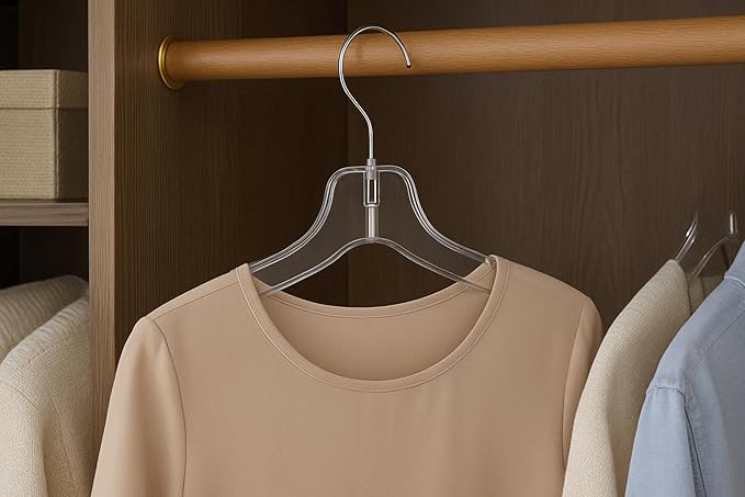 Hangon Clothes Plastic Set of 10 Pcs Heavy Duty Hangers - 17 Inch - Dress, T-Shirts, Shirt Hanger Closet Organization Solution Clear Hangers for Home, Retail Easy to Use and Durable