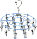 Stainless Steel Clothes Sock Drying Rack with 24 Clips, Swivel Hook Windproof Clothes Hanger Rack for Sock, Bras, Towel, Underwear, Laundry Clothes, Hat, Scarf, Pants, Gloves (Blue Clips)