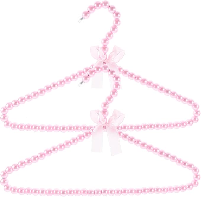 Cabilock Plastic Hangers Pearl Beads Mini Pearl Baby Pets Small Faux Pearl Beaded Elegant Garment for Kids Childrens Pet Dog 2pcs Pink