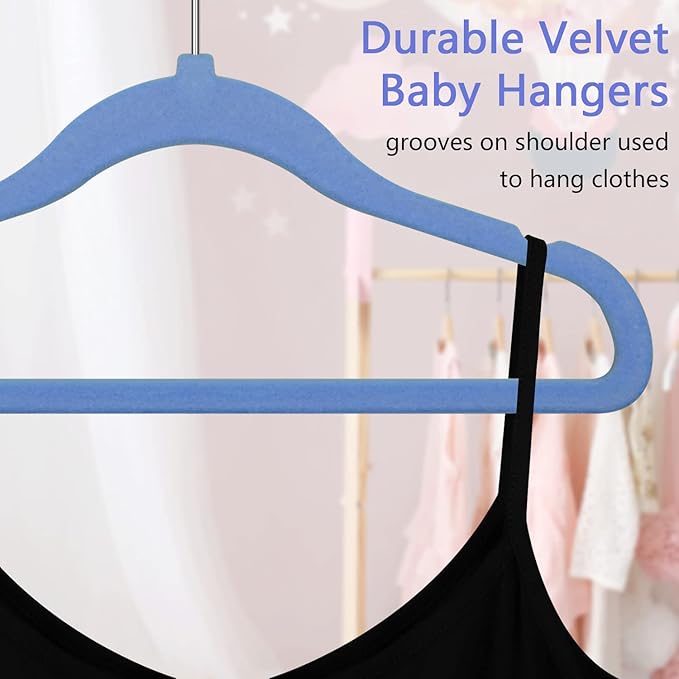 GoodtoU Velvet Baby Hangers for Clothes, Blue Velvet Hangers 50 Pack for Infant, Kids Hanger for Closet