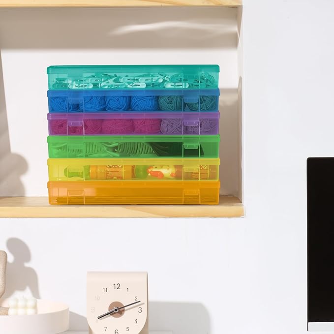 novelinks Plastic Clear Storage Containers for Organizing, Craft Storage Organizers and Stackable Storage Bins with Lids for Pencil Box, Bead, Cookie Cutter, Board Game (6 Pack Large -Color)