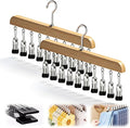 Legging Hangers for Closet, 2026 New Closet Organizer with Clips, 360° Rotating Space Saving Hanging Closet Organizer for Leggings Socks Hats Jeans (Wood-10 Clips, 2PCS)