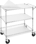 3-Tier Rolling Utility Cart 30" D x 18" W x 35" H Heavy Duty Carbon Steel Storage Cart with Adjustable Shelves PP Panels Locking Casters for Kitchen Bathroom Office