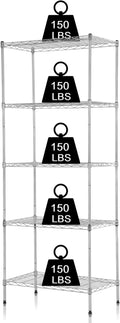 Storage Shelves Heavy Duty Metal Shelving Unit with Leveling Feet, 5 Tier Adjustable Garage Storage Rack, 750 LBS, Utility Metal Shelves for Pantry Kitchen Office (Chrome, 24" L x 14" W x60" H)