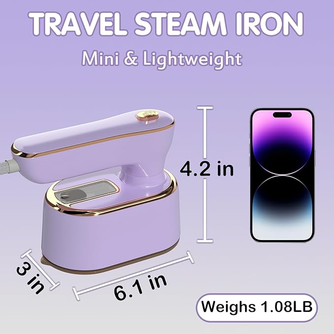 Travel Steamer Iron for Clothes Mini - Portable Ironing Machine Travel Small Size Portable Steamer Travel College Dorm Home Essentials (Purple)