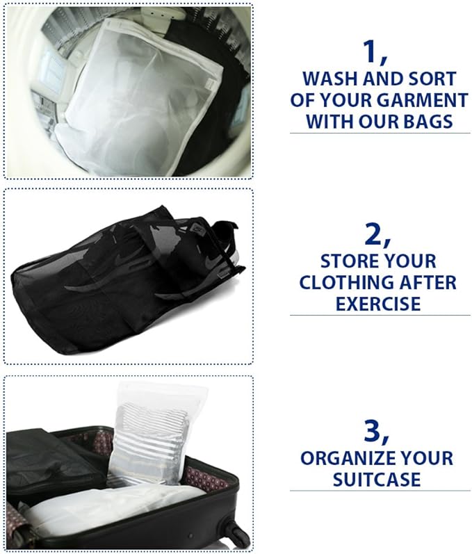 TENRAI Delicates Laundry Bags, Bra Fine Mesh Wash Bag for Underwear, Lingerie, Bra, Pantyhose, Socks, Use YKK Zipper, Have Hanger Loops, Small Openings (White, 3 Small)