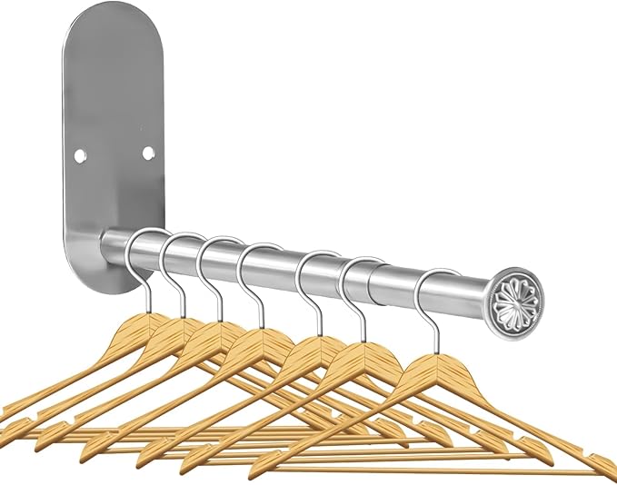 2-Section Stainless Steel Clothes Hanger Storage, Retractable Space Saving Clothes Hanger Storage Organizer, Wall Mount Clothes Rack Organizer, Adhesive or Drilling Installation(Length 13.7")
