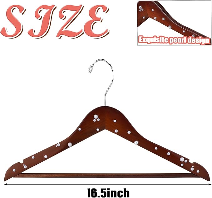 5 Pcs Bridal Dress Hanger Wooden Pearl Wedding Dress Bridal Hanger with Pearl Brown Wooden Wedding Party Gift(Walnutcolor,Classic)