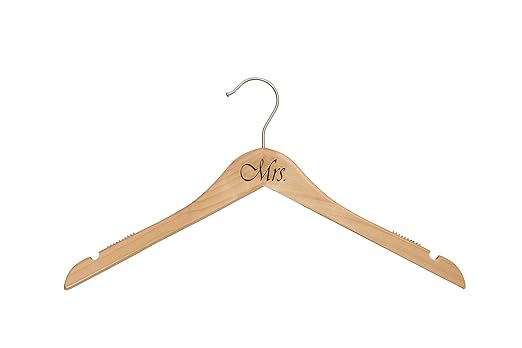 NAHANCO MRSMRS20017ENG Same Sex, LGBT, Gay Pride Hanger Set, Natural Wood Hangers Engraved with (Mrs. and Mrs.), 17” (2-Piece Set)