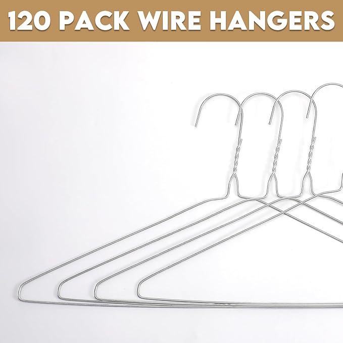 120 Pcs Wire Hangers Bulk 16" Dry Cleaner Hangers for Clothes Caped Clothing Pants (Sliver,Classic)