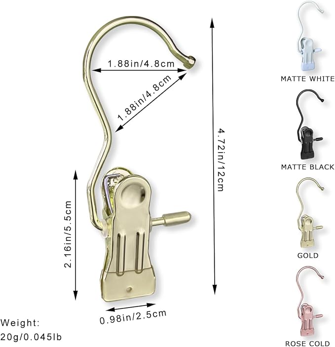 Hangers Clips,Stainless Hooks for Closet Hooks,Heavy Duty Clothespins Laundry Hanging Hooks,Travel Portable Clothes,Boot Tall Towel Hats Socks Pants and Bras (10, Gold)