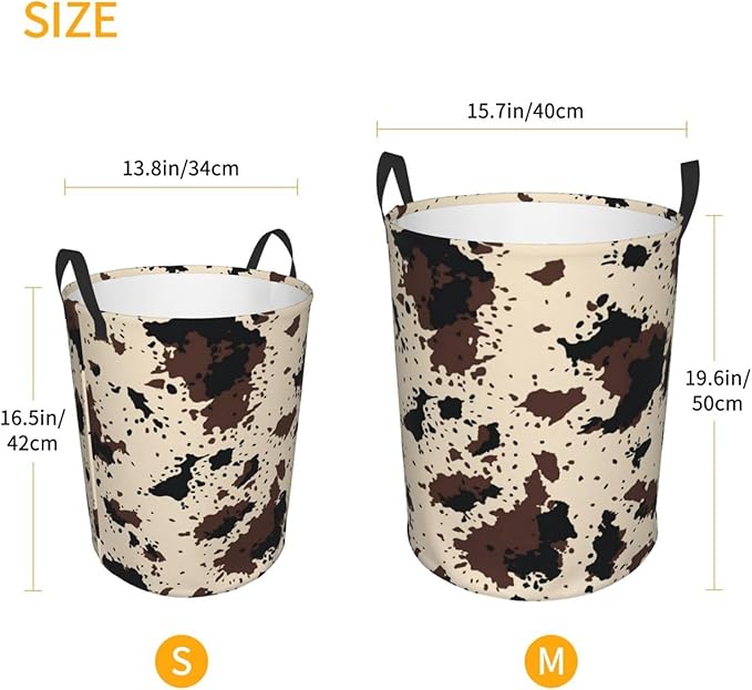 Highland Cow Texture Round Laundry Hamper Cowskin Print Storage Basket Toys Clothes Organizer Bin For Home Bathroom Bedroom Dorm Nursery, 62l