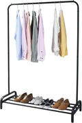 Amig - Ïken Clothes Rail | Organiser with Hanging Rail and Lower Shelf | 110x45x155 cm | Matte Black Metal | Ideal for Bedroom, Hallway, or Entryway