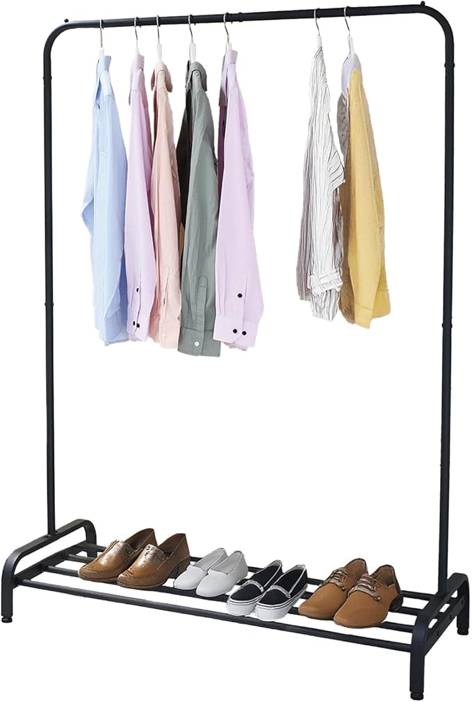 Amig - Ïken Clothes Rail | Organiser with Hanging Rail and Lower Shelf | 110x45x155 cm | Matte Black Metal | Ideal for Bedroom, Hallway, or Entryway