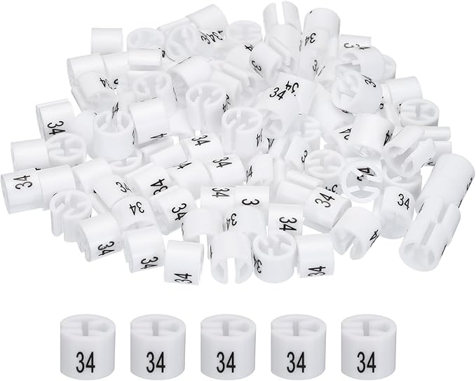 MECCANIXITY Clothes Hanger Marker Colored Hanger Sizer Garment Markers Tag (Number 34, White) for Garment Clothing Color Coding, Pack of 100 Pcs